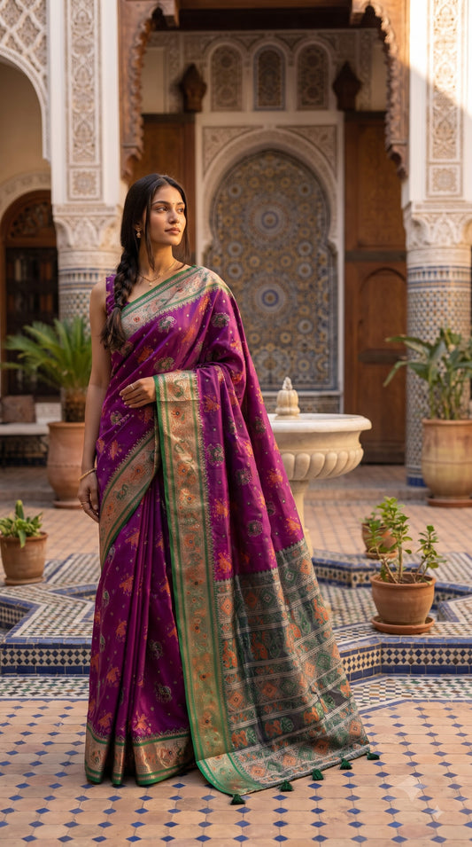 Viscose Silk Saree with Patola Weave - Purple