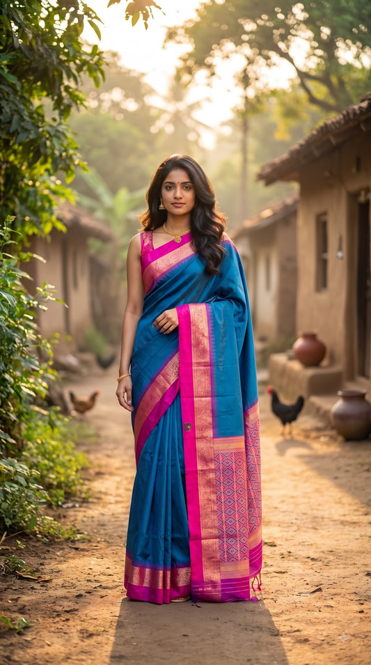 Silk Saree with Pochampally Pallu - Blue