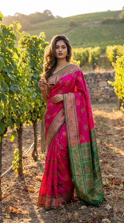 Viscose Silk Saree with Patola Weave - Magenta