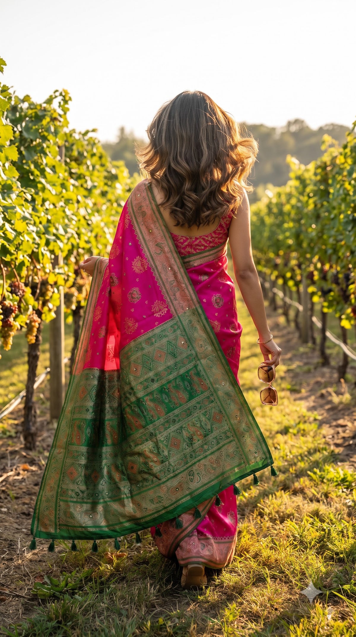 Viscose Silk Saree with Patola Weave - Magenta