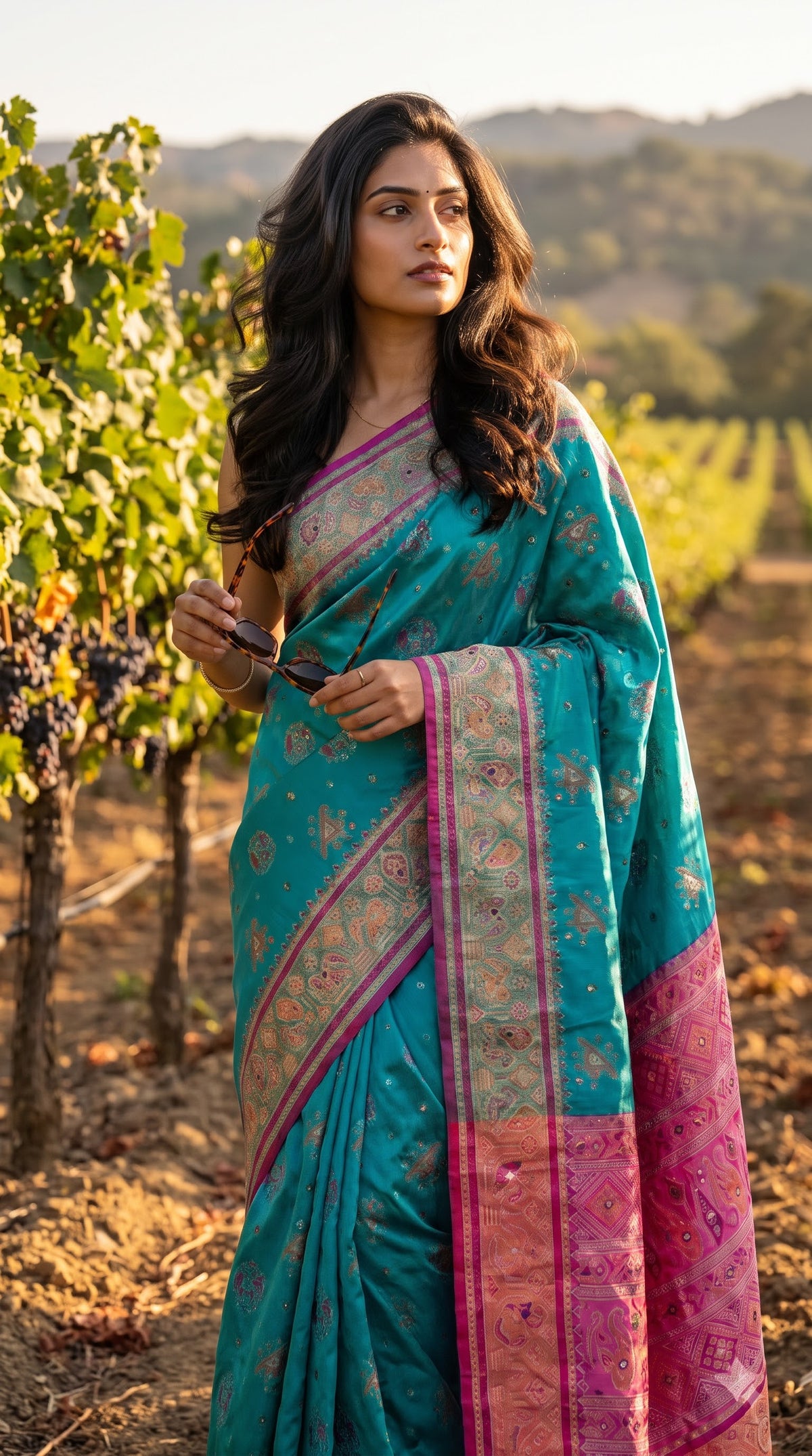 Viscose Silk Saree with Patola Weave - Aqua Blue