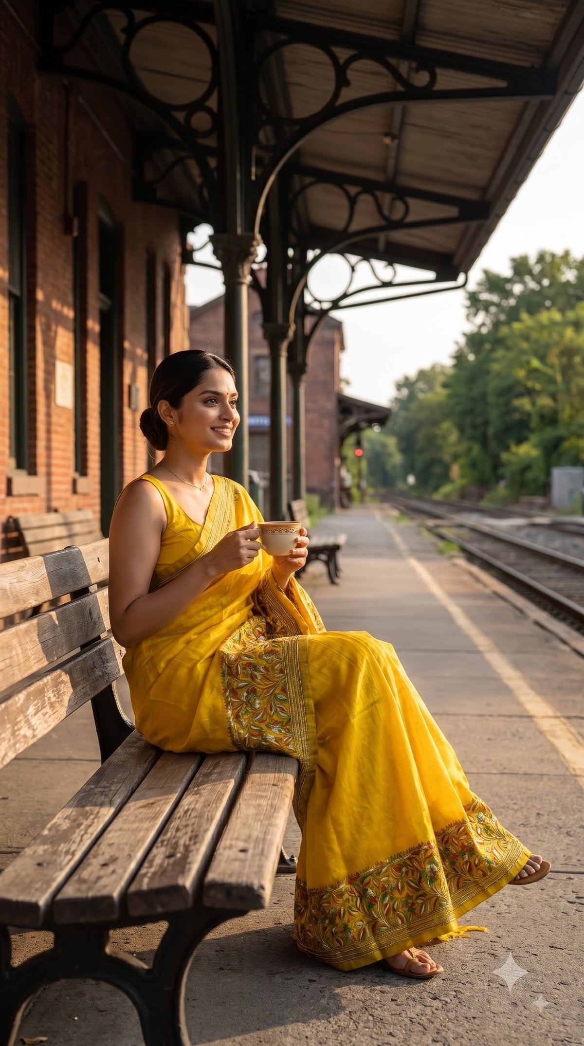 Pure Silk Saree with Kantha-Stitched - Yellow