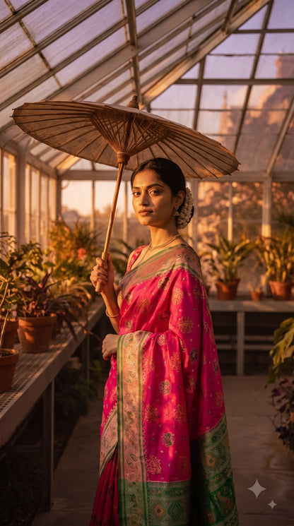 Viscose Silk Saree with Patola Weave - Magenta