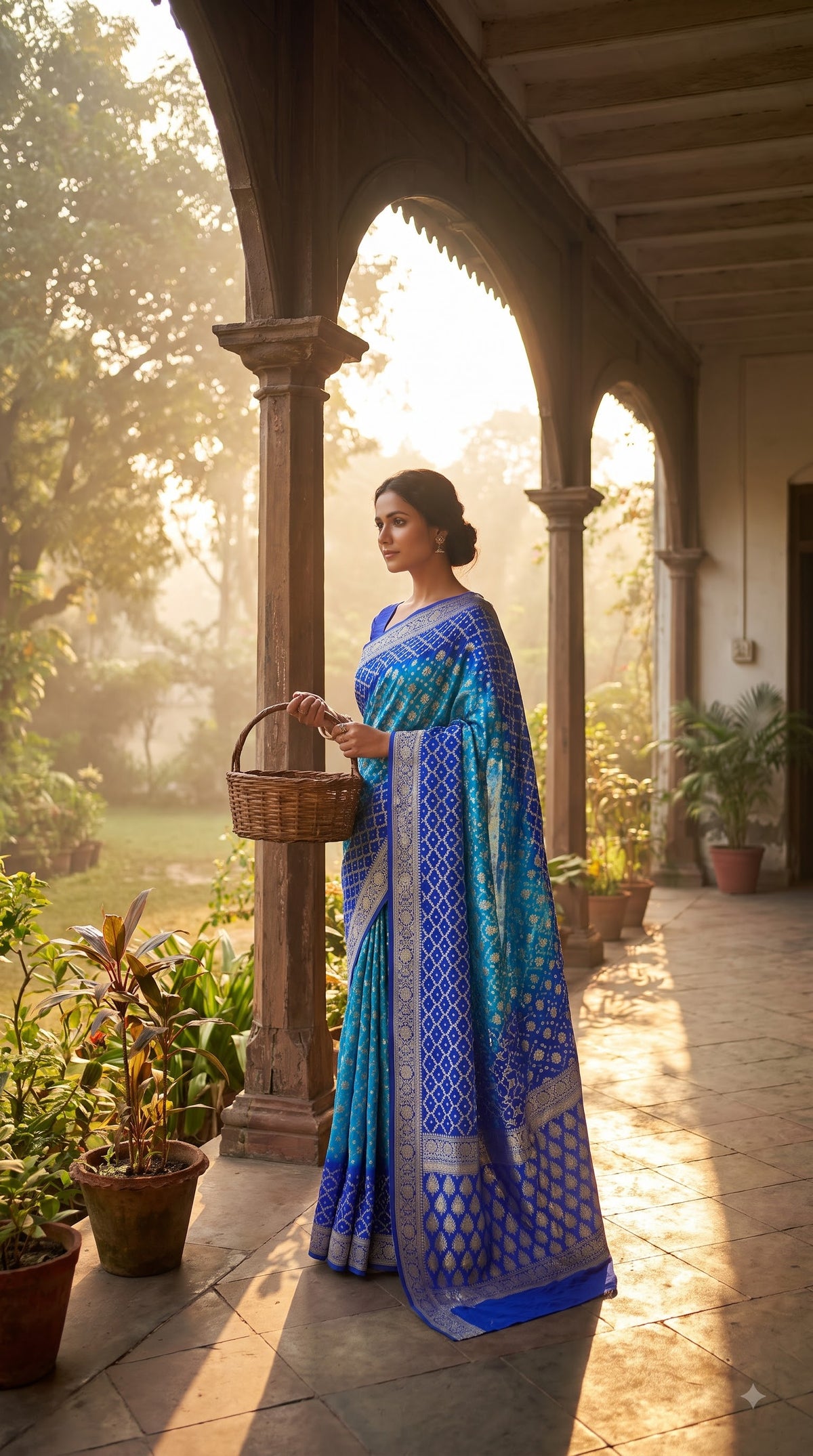 Dhupiyan Silk with Bandhani & Jaal Zari - Blue