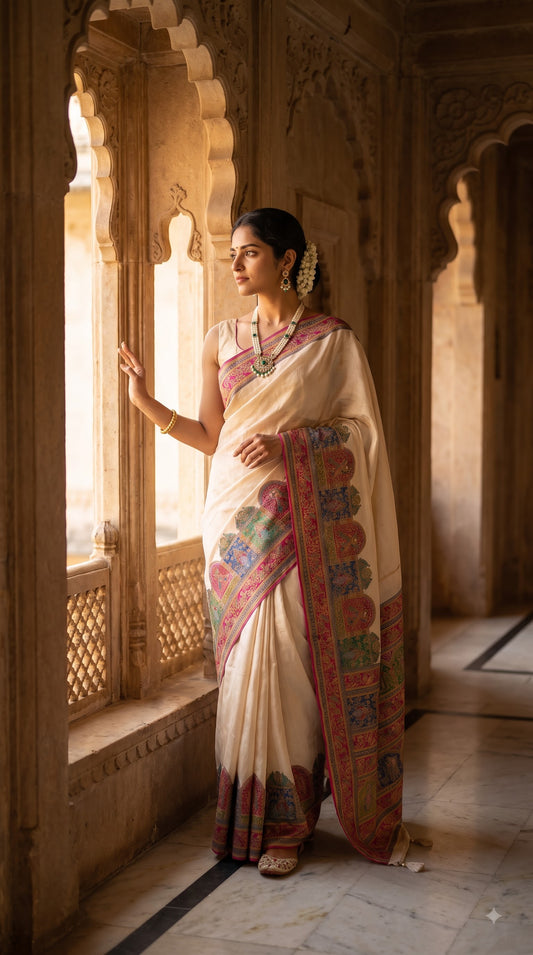 Pure Tissue Kani Silk Saree - Beige