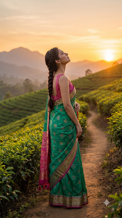 Viscose Silk Saree with Patola Weave - Rama Green