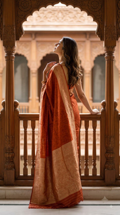 Banarasi Saree with Meenakari Border-Orange