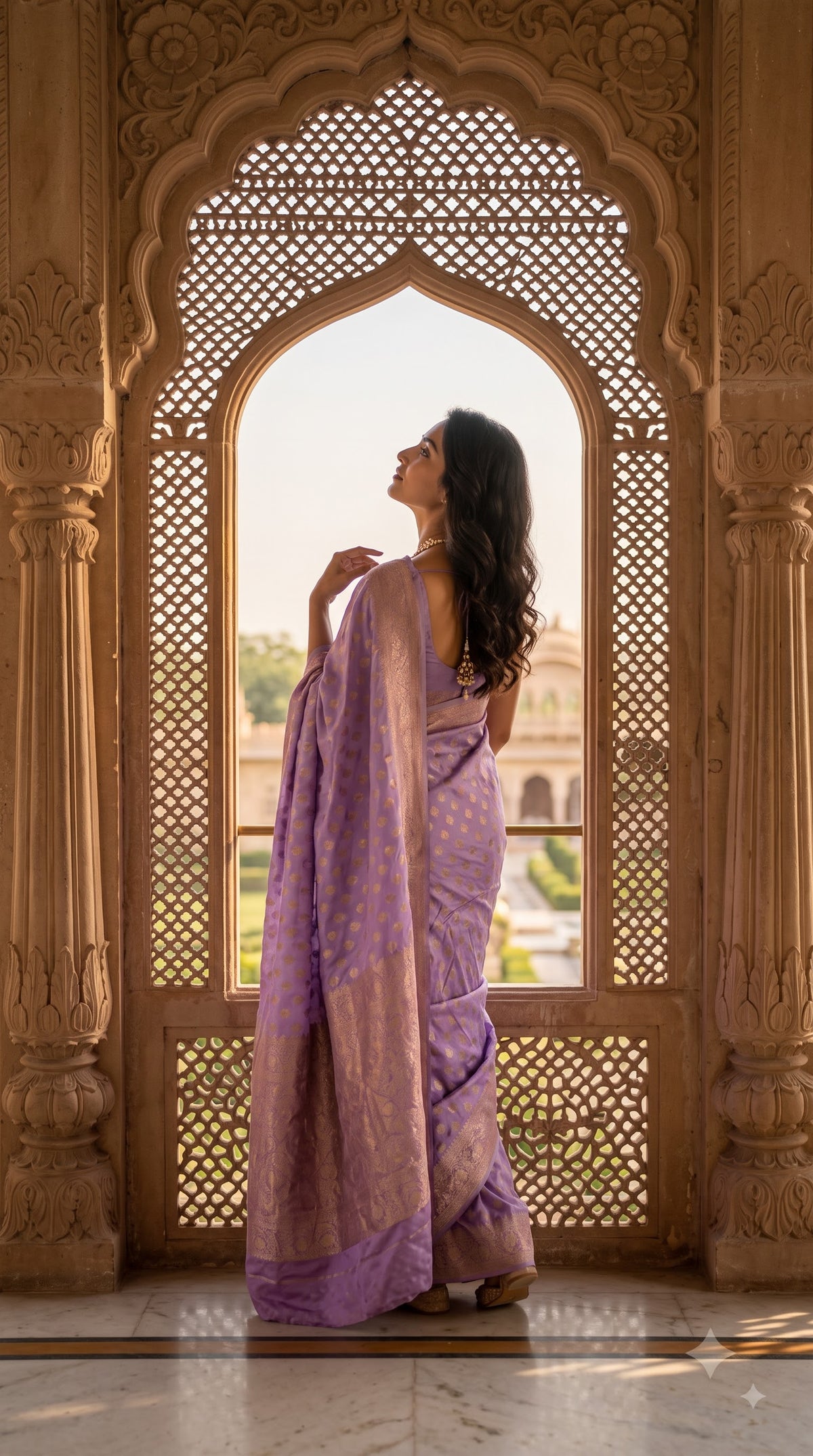 Katan Banarasi Silk Saree with Double Butta-Lilac