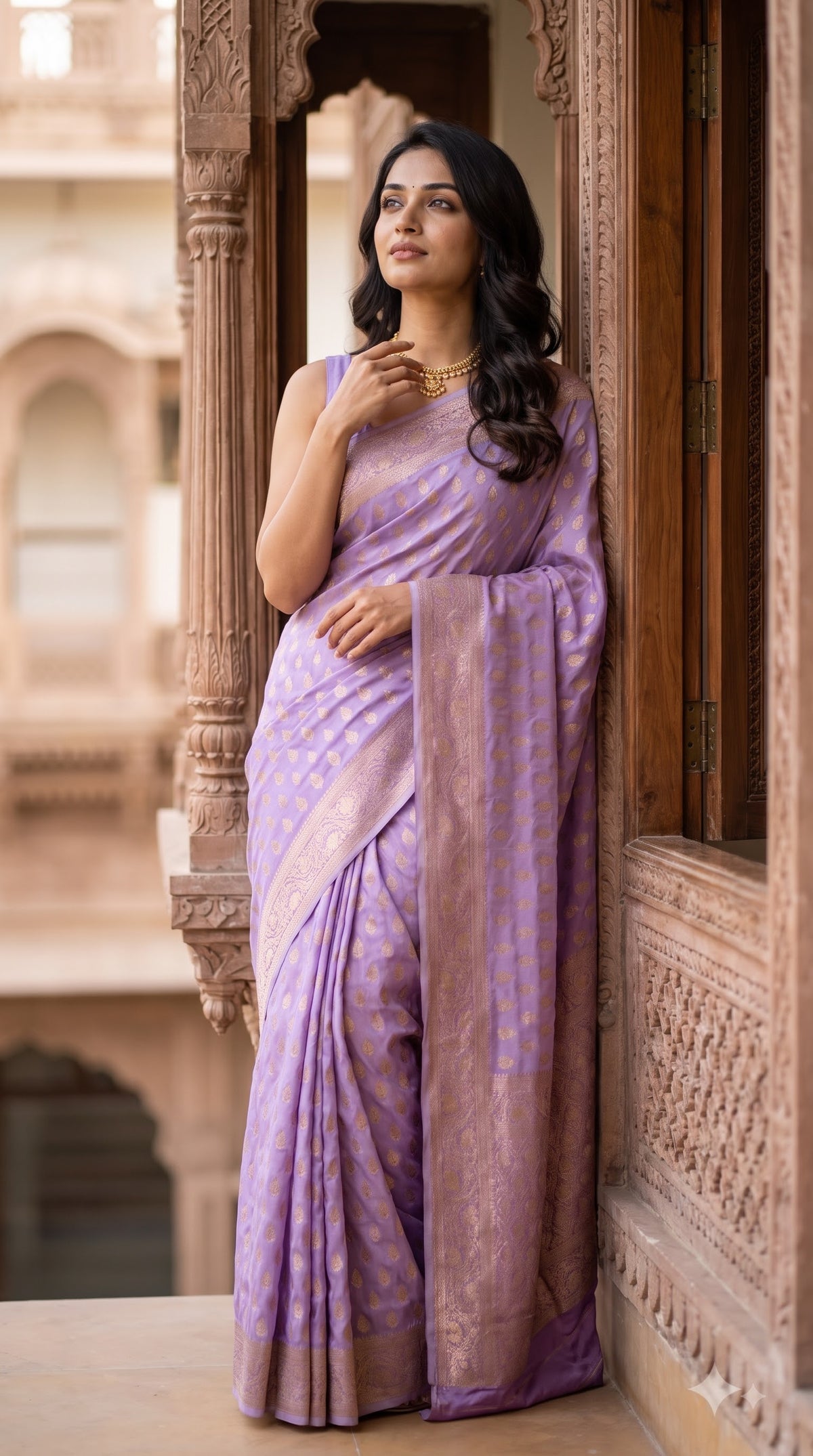 Katan Banarasi Silk Saree with Double Butta-Lilac