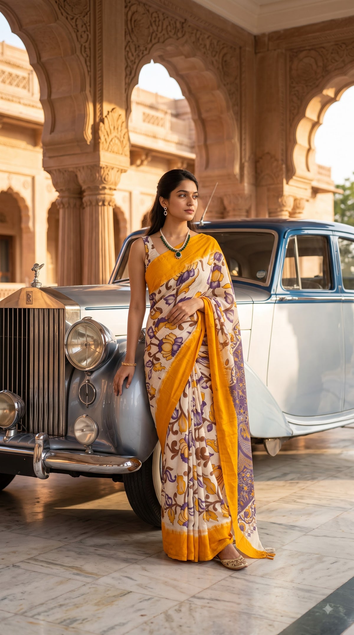 Kalamakari Silk Saree with Kaddi Border - Orange
