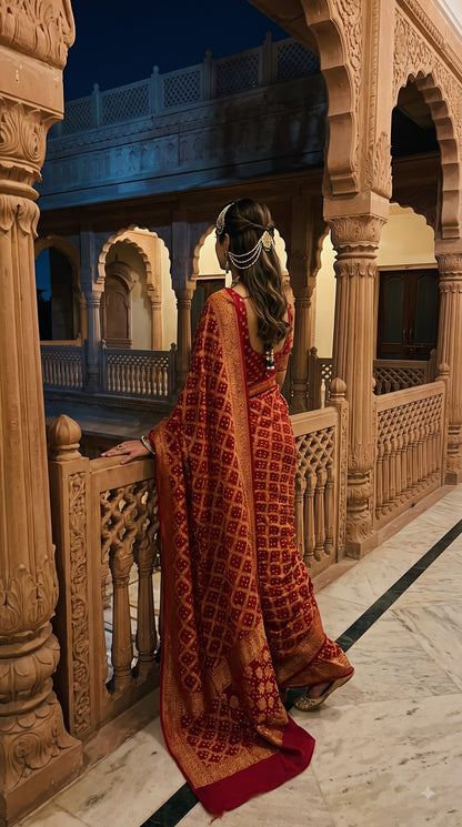 Dhupiyan Silk with Bandhani & Jaal Zari - Red