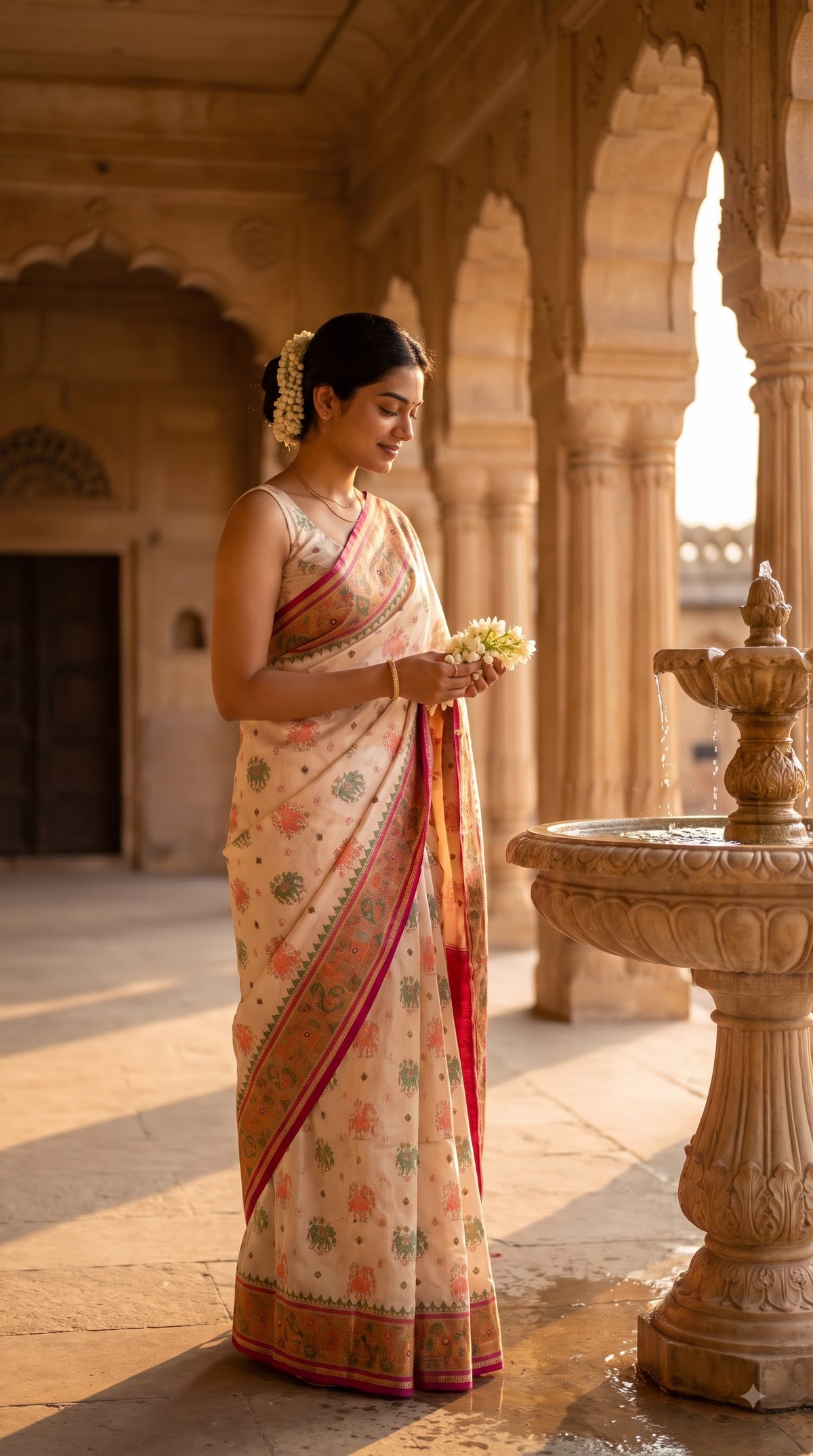Viscose Silk Saree with Patola Weave - White