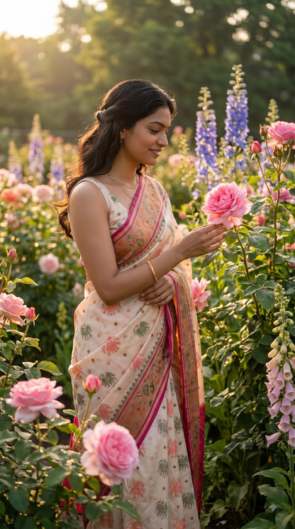 Viscose Silk Saree with Patola Weave - White