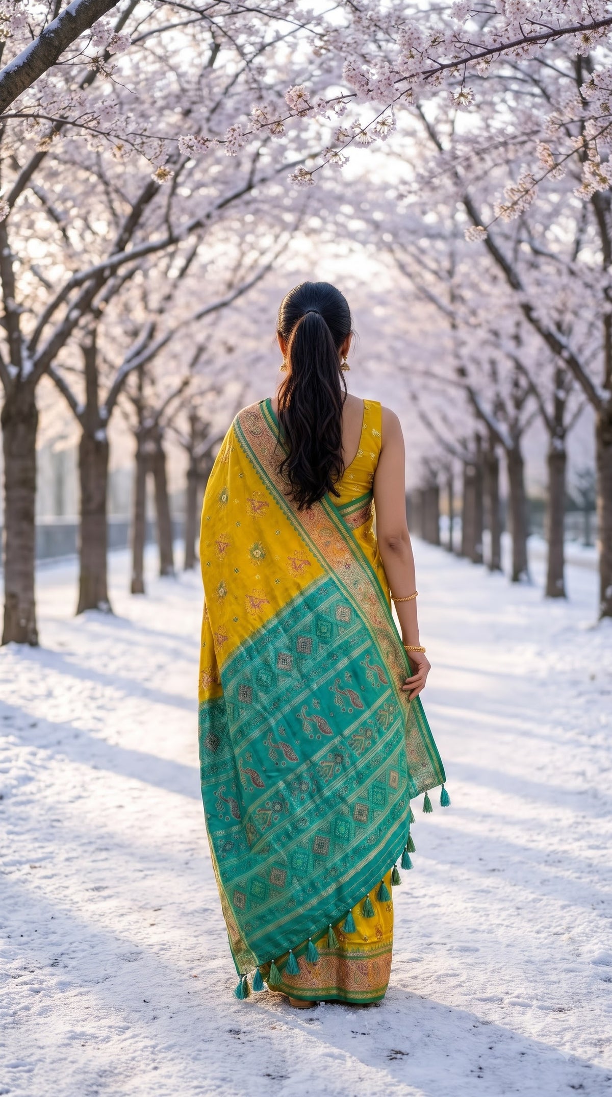 Viscose Silk Saree with Patola Weave - Golden Yellow
