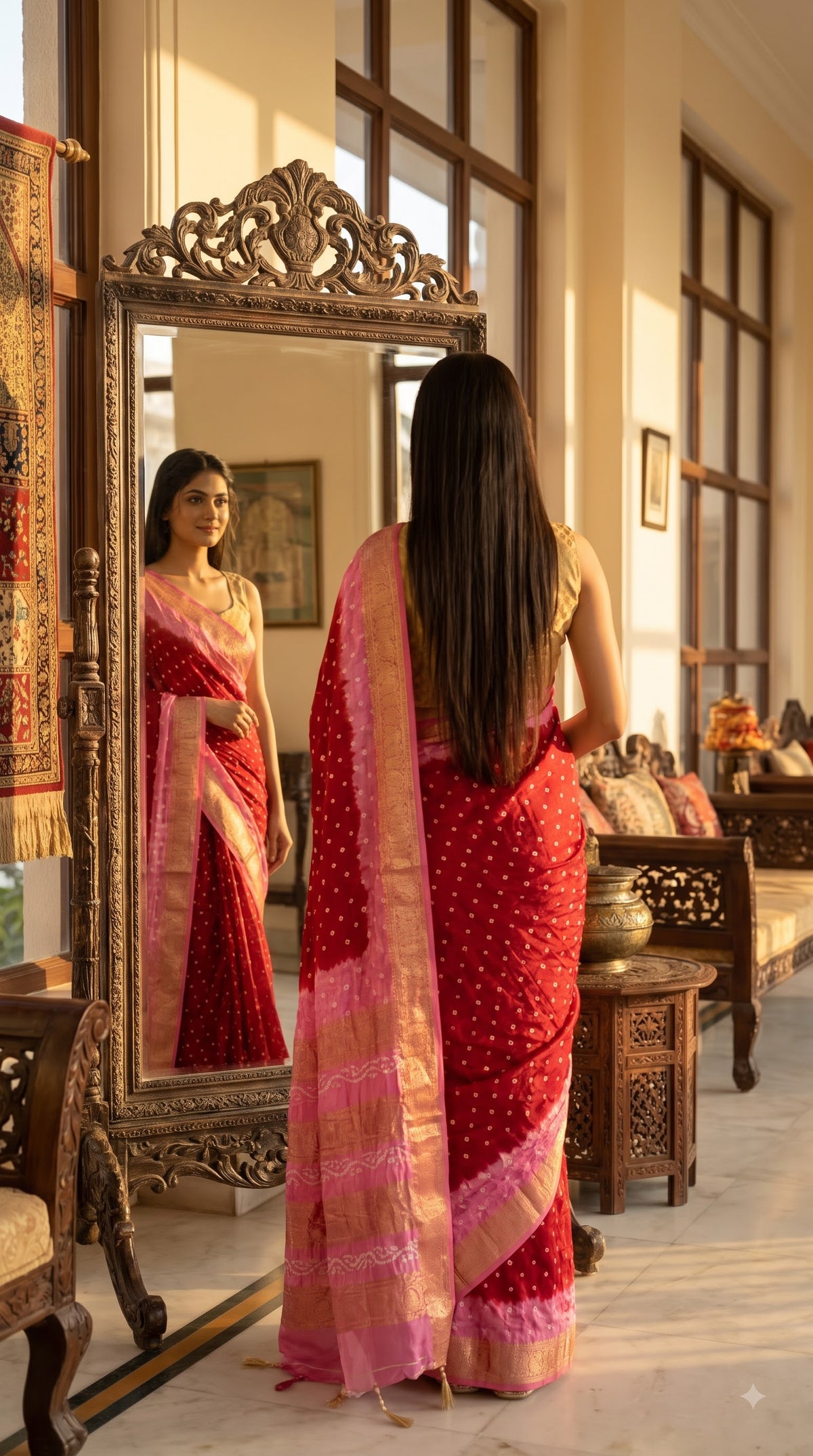 Art Silk Saree with Zari Border - Red with Pink