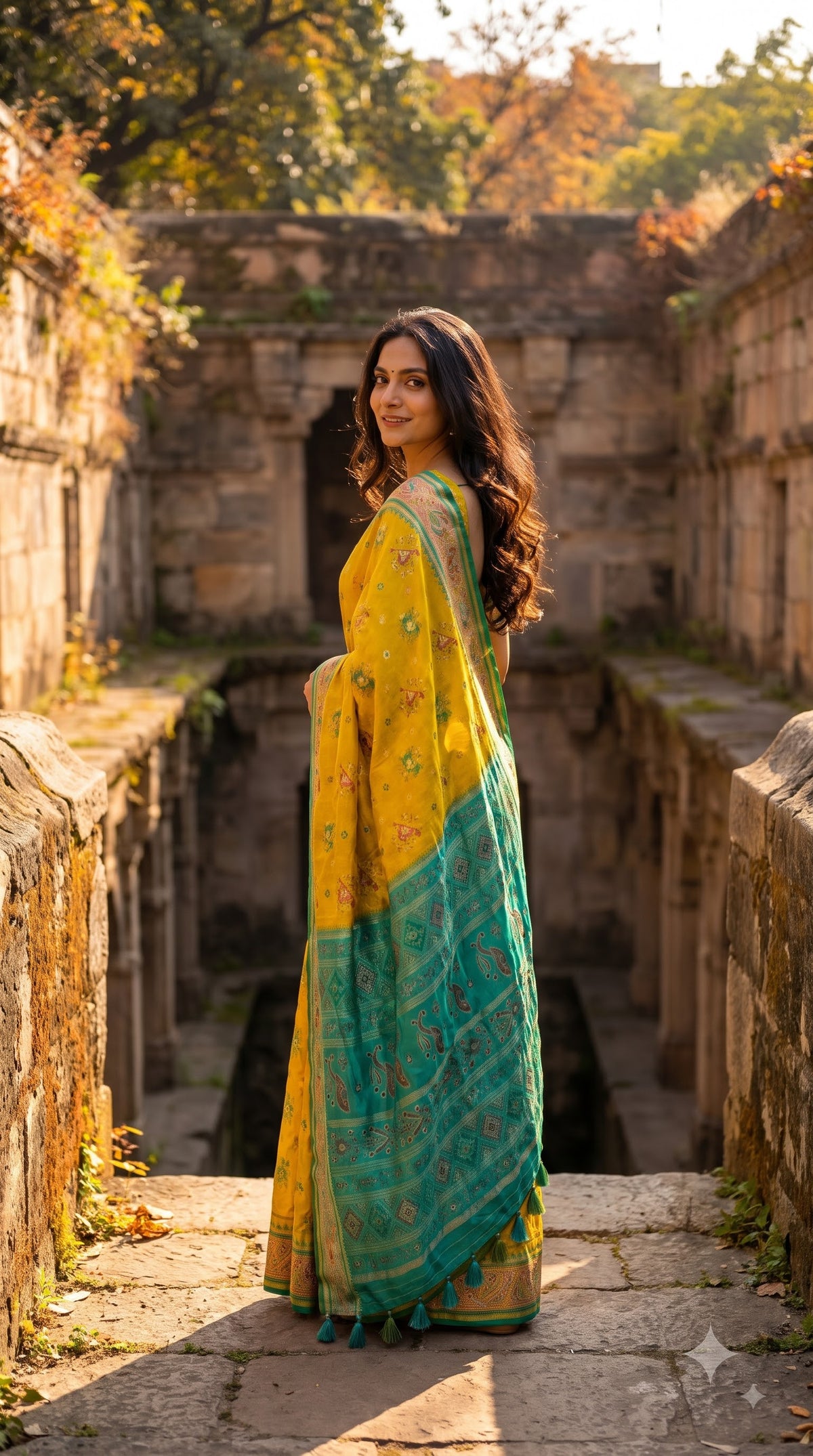 Viscose Silk Saree with Patola Weave - Golden Yellow
