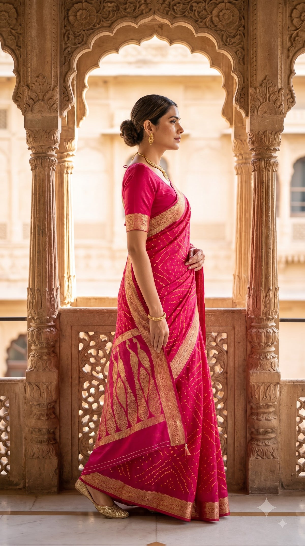 Art Silk Saree with Multi Bandhani - Red