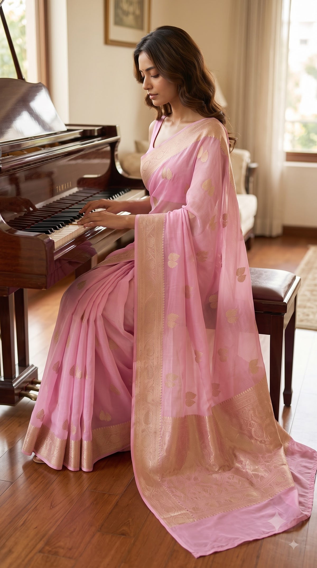 Georgette Saree with Banarsi Border-Pink