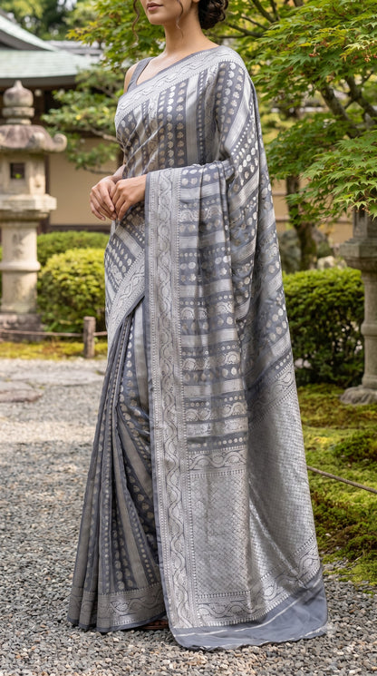 Khaddi Georgette, Sona Roopa Design-Grey