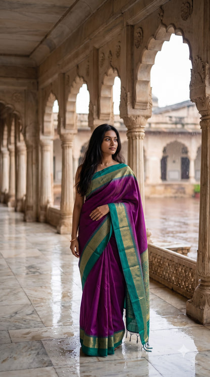 Silk Saree with Pochampally Pallu - Dark Magenta
