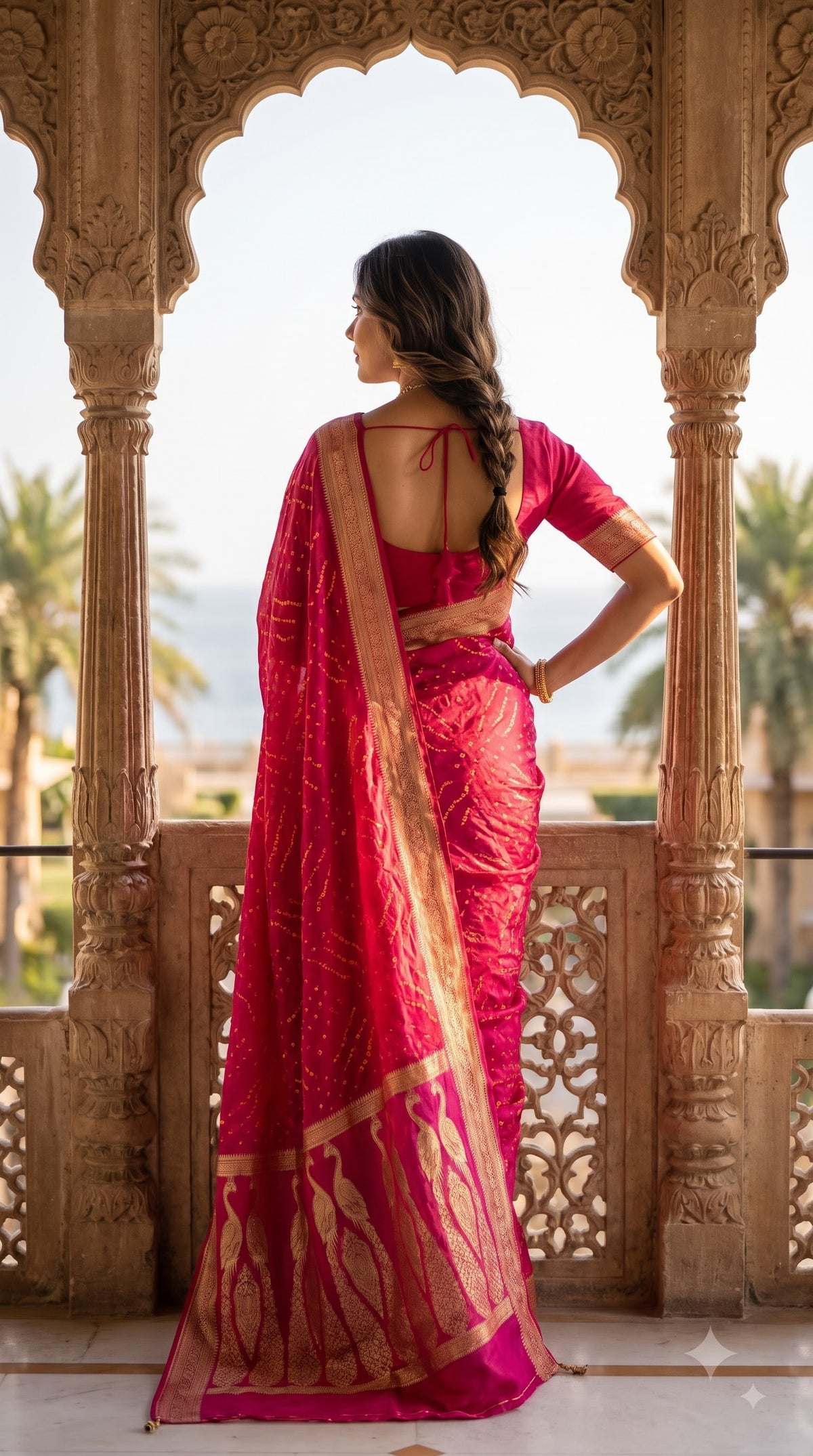 Art Silk Saree with Multi Bandhani - Red