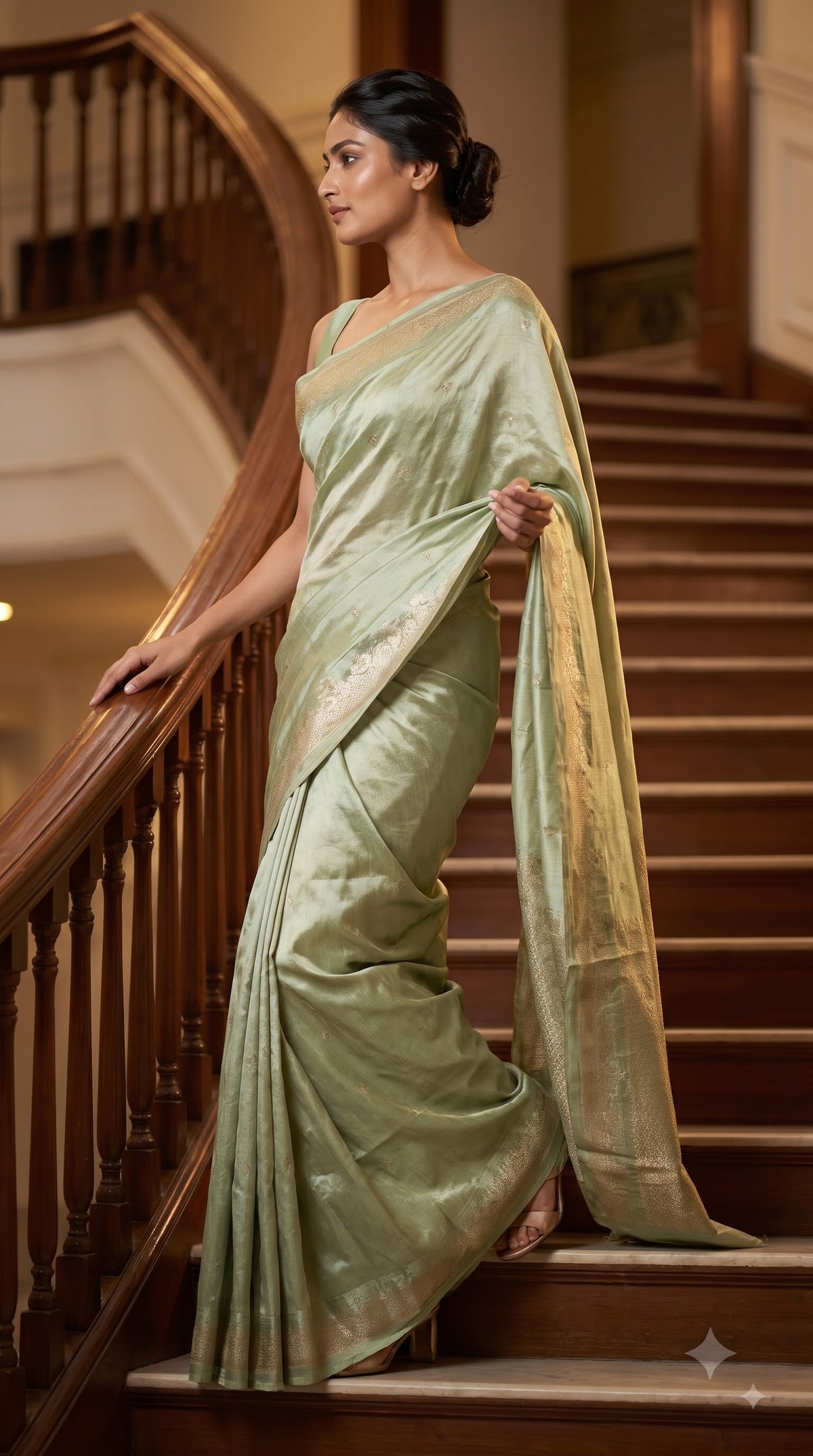 Mashru Silk Saree-Pista Green