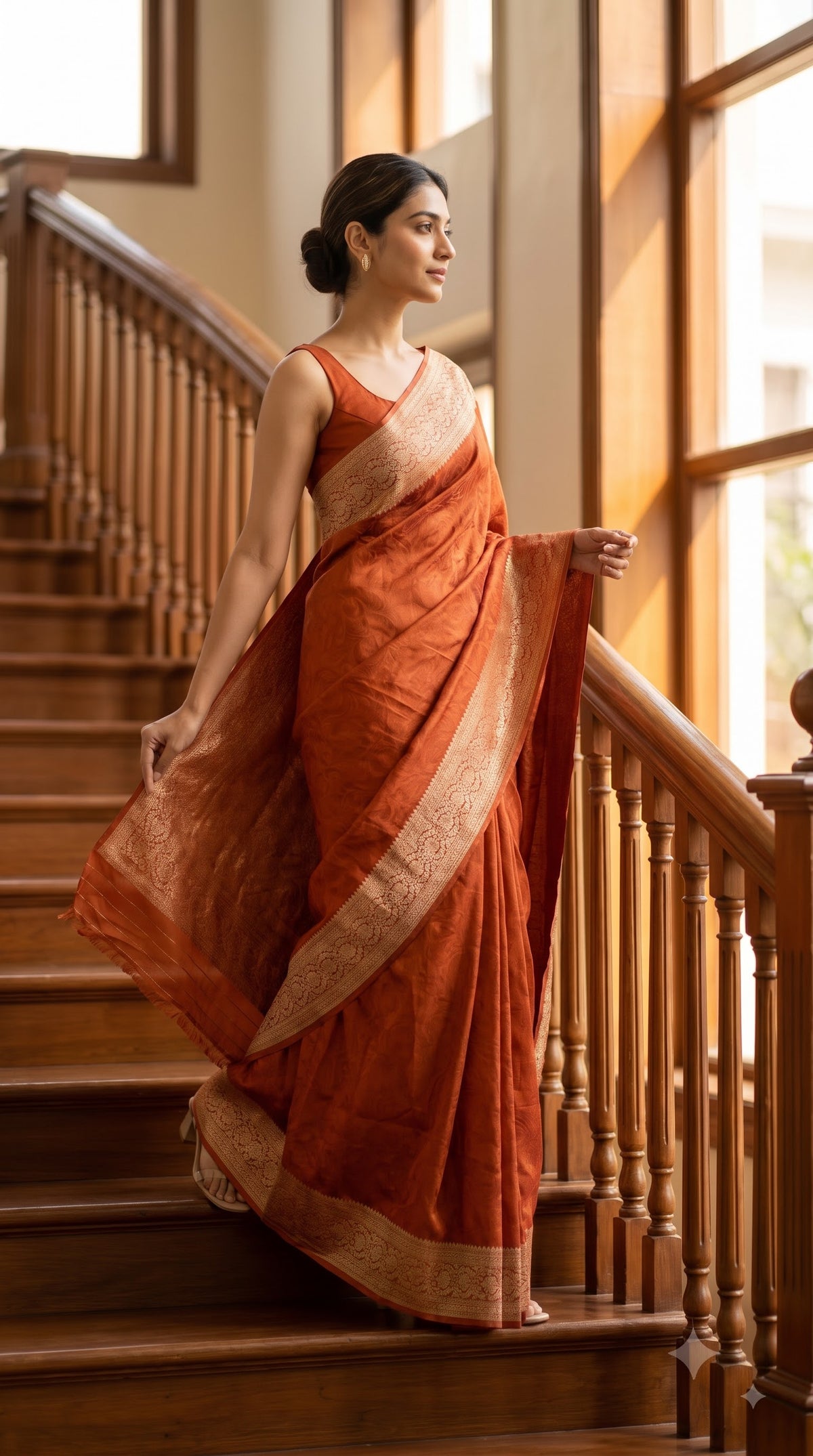 Banarasi Saree with Meenakari Border-Orange