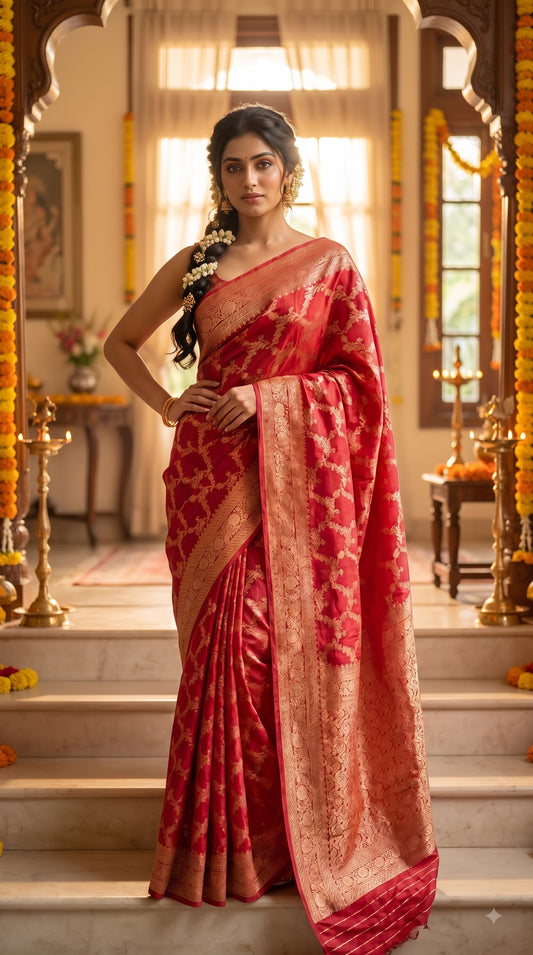 Banarasi Silk with Jaal Design-Red