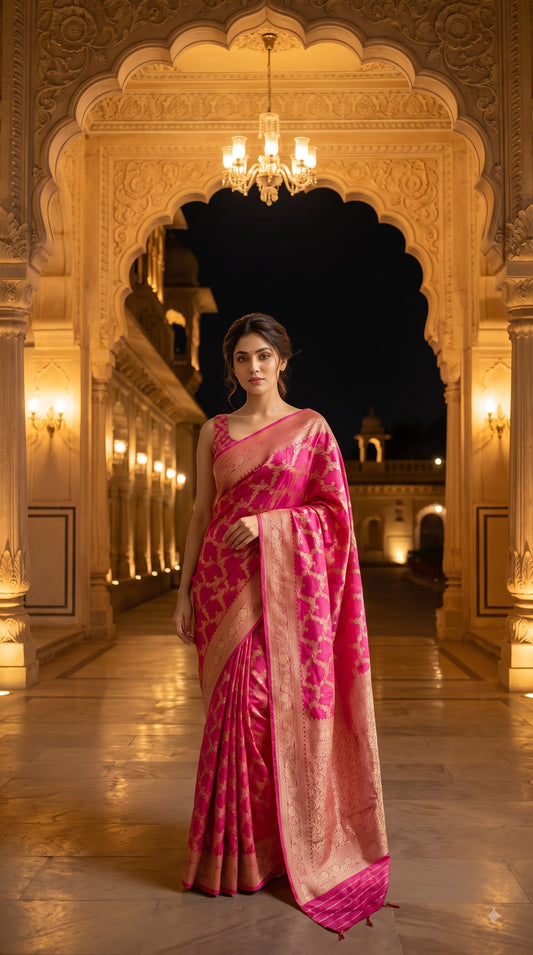 Banarasi Silk with Jaal Design-Magenta