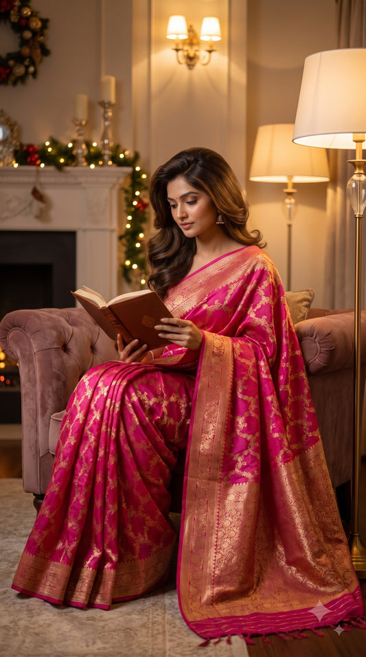 Banarasi Silk with Jaal Design-Magenta