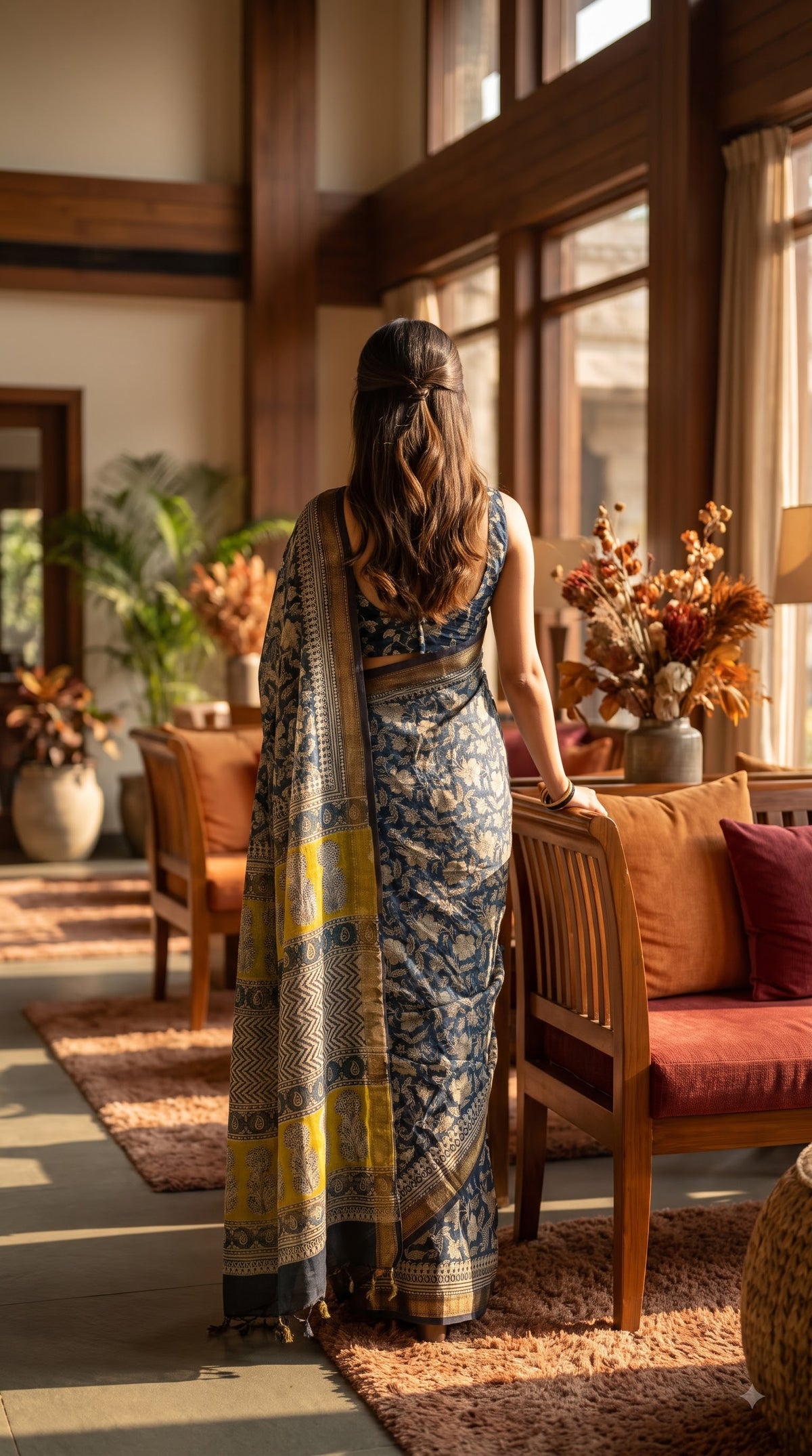Maheshwari Silk Saree with Sanganery Print - Green