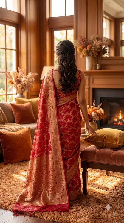 Banarasi Silk with Jaal Design-Red