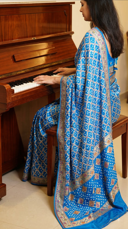 Dhupiyan Silk with Bandhani & Jaal Zari - Aqua Blue