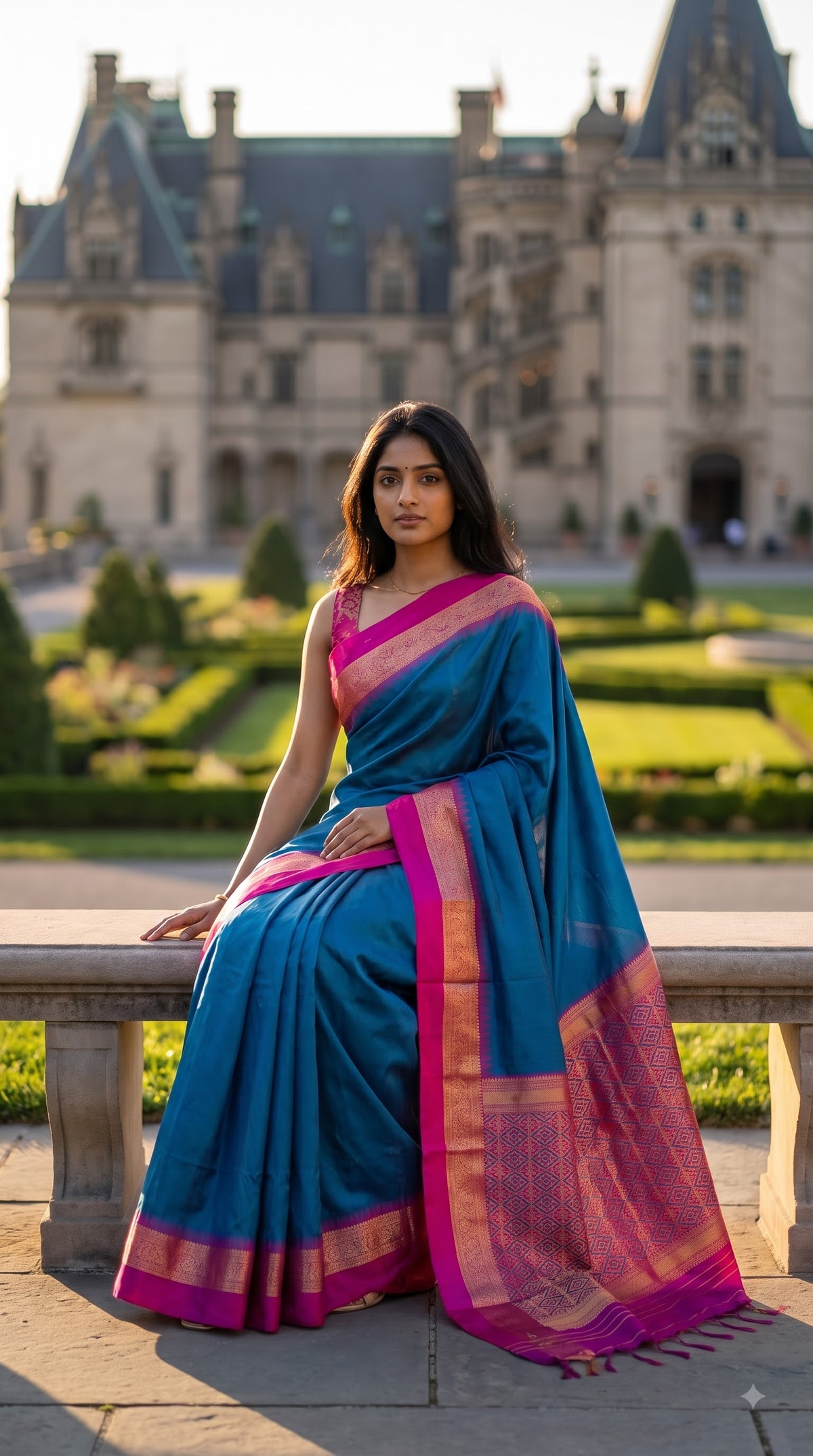 Silk Saree with Pochampally Pallu - Blue