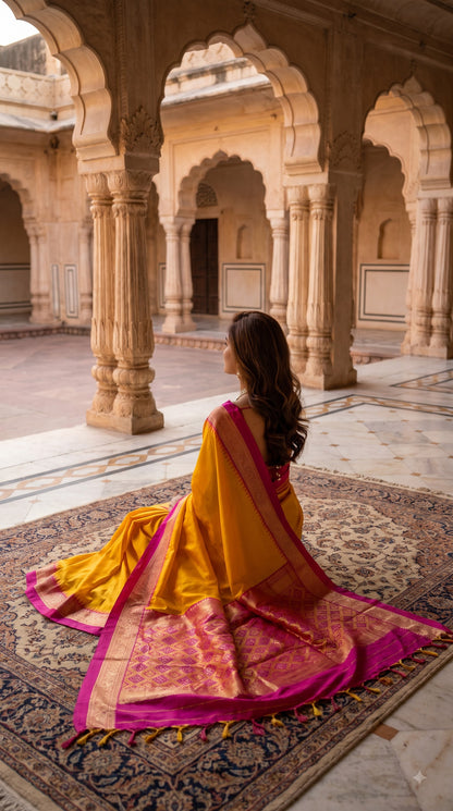 Silk Saree with Pochampally Pallu - Yellow