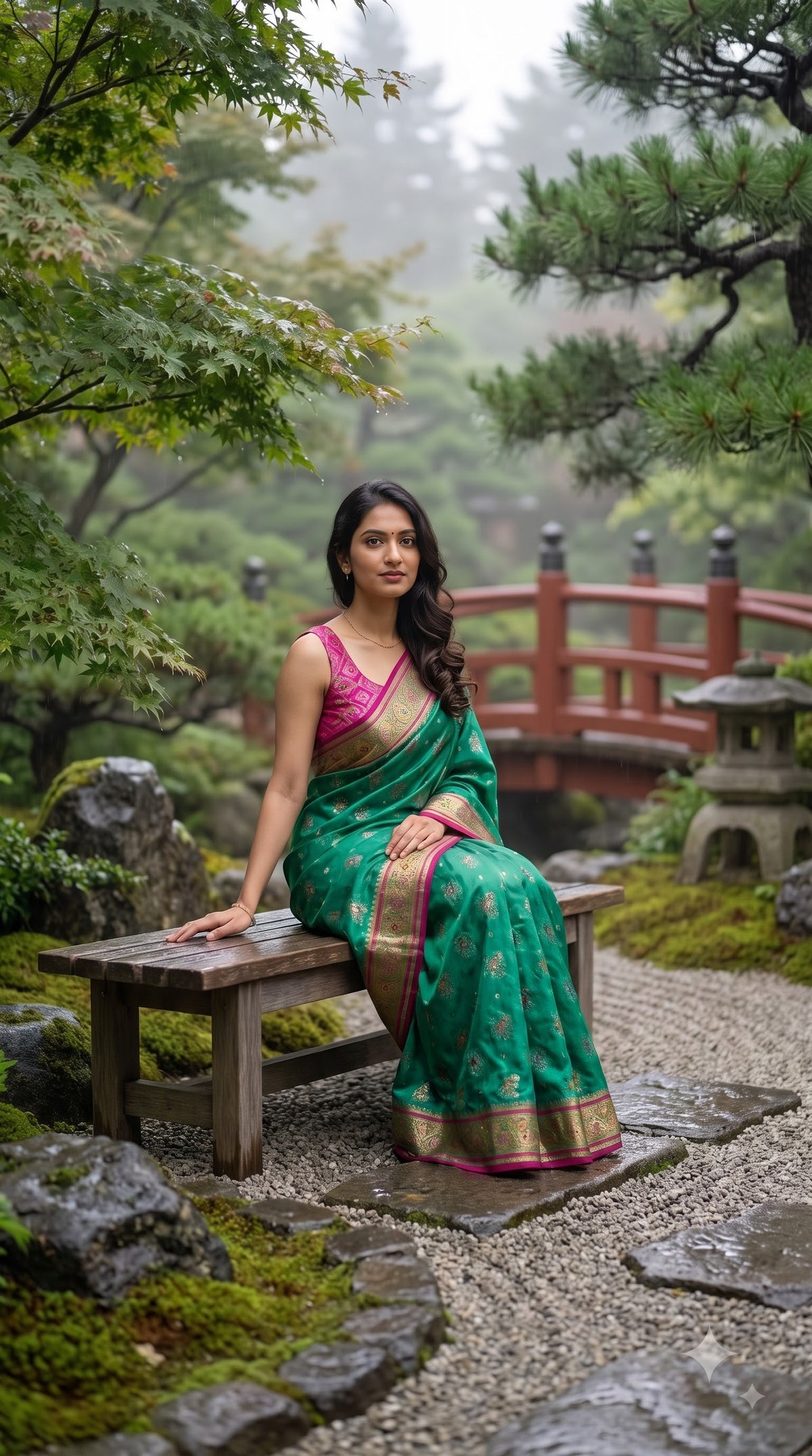 Viscose Silk Saree with Patola Weave - Rama Green