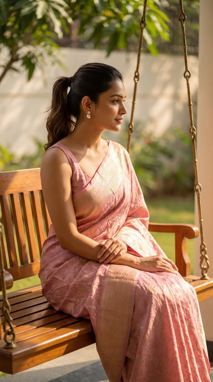Banarasi Saree with Tanchoi Design-Pink