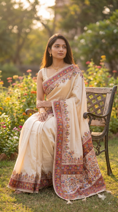 Pure Kani Silk Saree - Cream