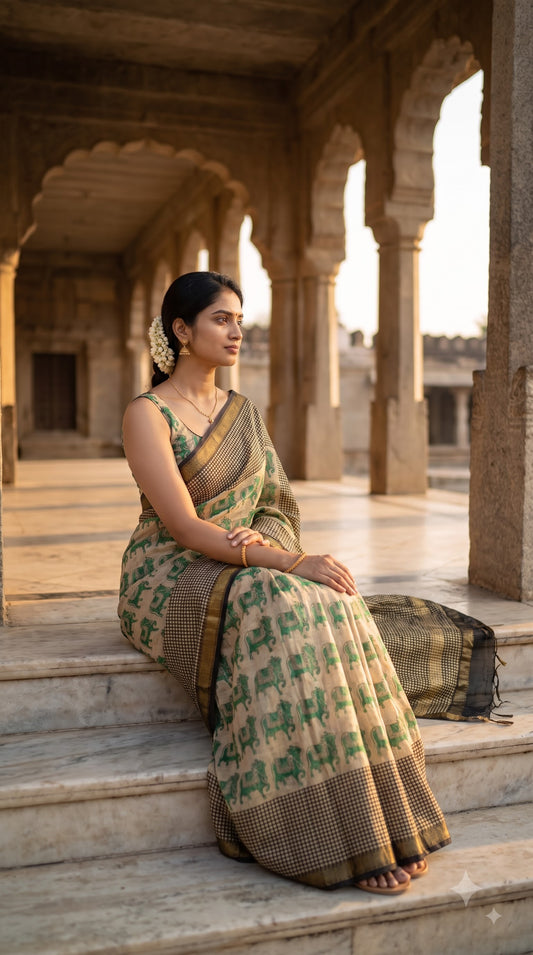Maheshwari Silk Saree - Grey