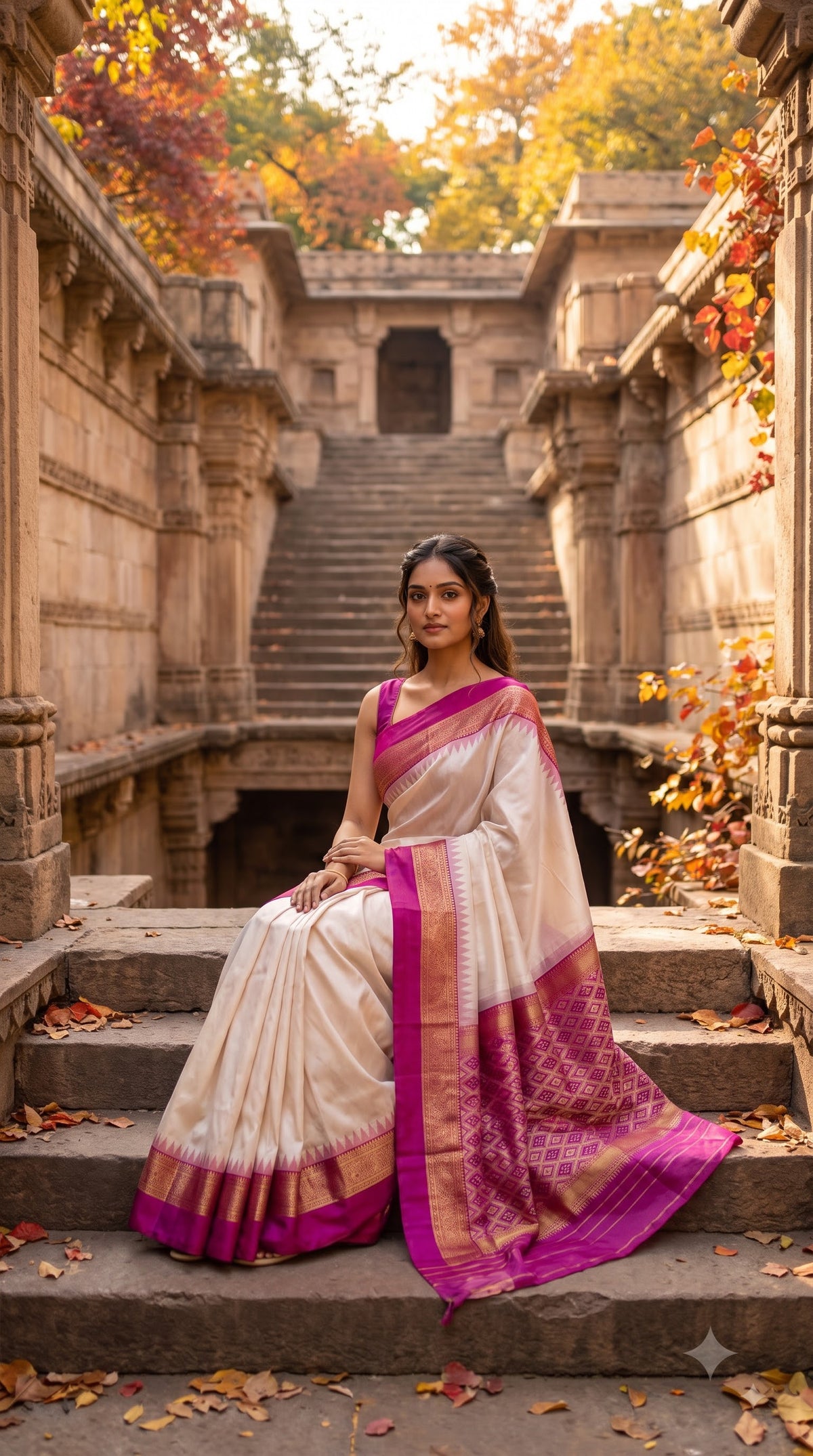 Silk Saree with Pochampally Pallu - White