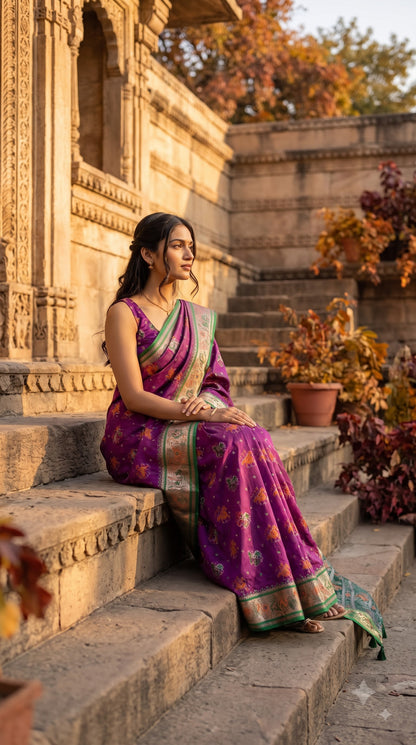 Viscose Silk Saree with Patola Weave - Purple