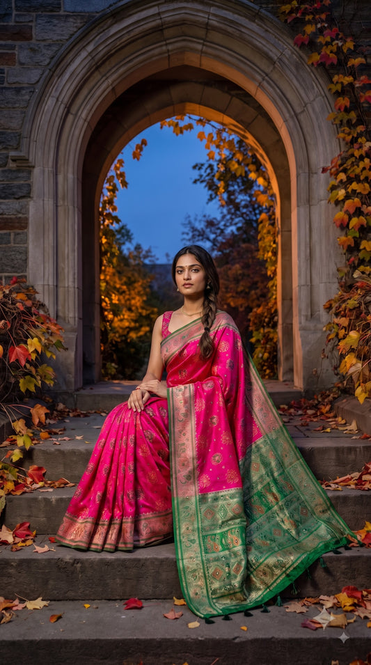 Viscose Silk Saree with Patola Weave - Magenta