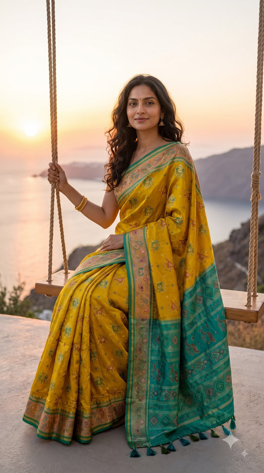 Viscose Silk Saree with Patola Weave - Golden Yellow
