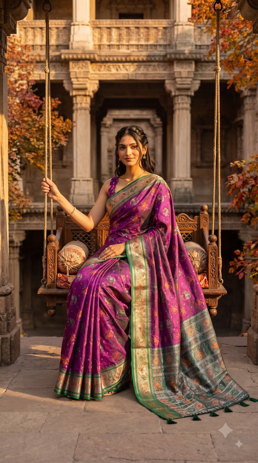 Viscose Silk Saree with Patola Weave - Purple