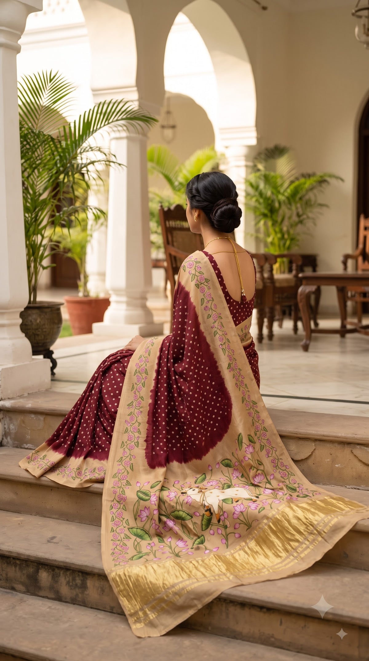 Pure Modal Silk with Bandhani Pichhwai Print Border - Maroon