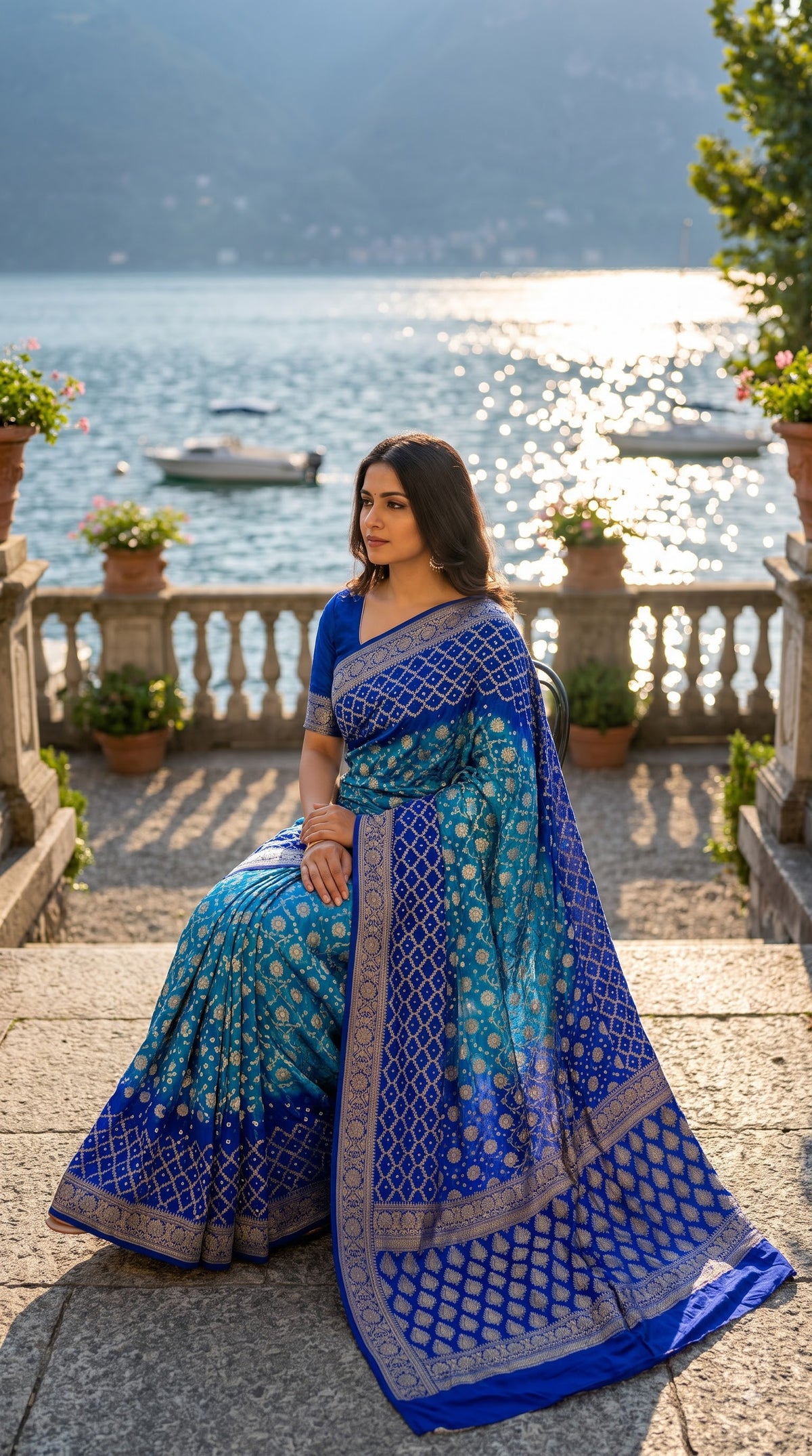 Dhupiyan Silk with Bandhani & Jaal Zari - Blue