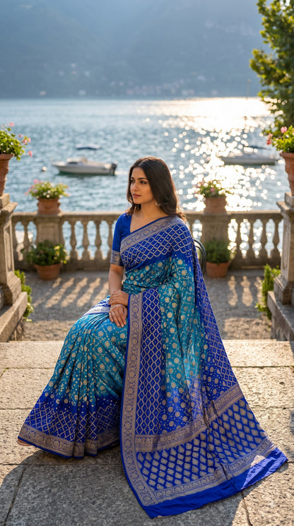 Dhupiyan Silk with Bandhani & Jaal Zari - Blue
