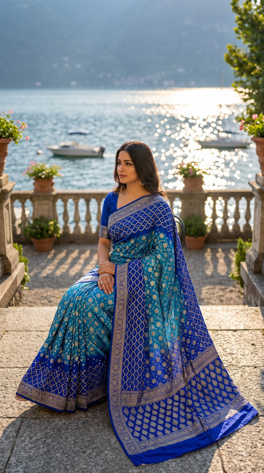 Dhupiyan Silk with Bandhani & Jaal Zari - Blue