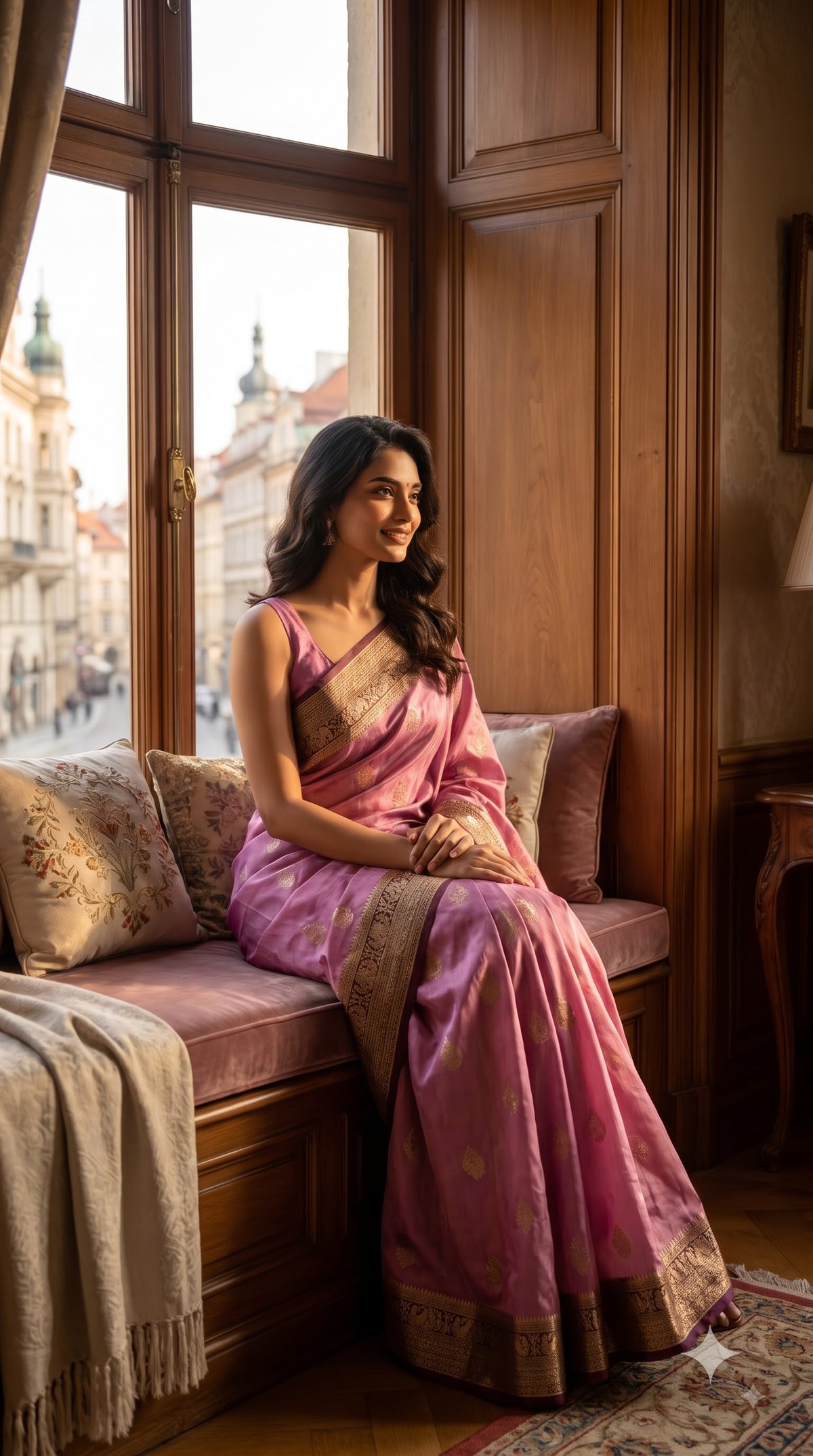 Banarasi Silk Saree-Mauve with Wine Border