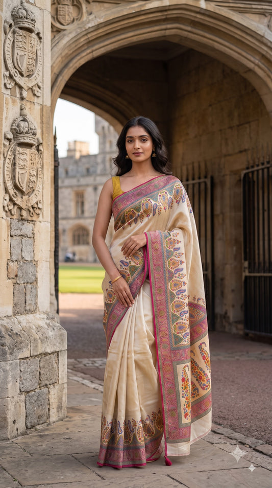 Pure Tissue Kani Silk Saree - Golden